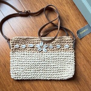 Style & Co. Brown and Cream Shell Embellished Crossbody Bag